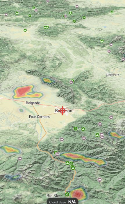 Cloud base drawn on 3D terrain around Bozeman